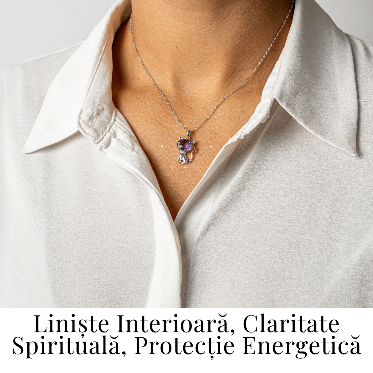 Colier Argint 925 cu Ametist Natural in Forma de Pisica - Claritate Spirituala si Protectie Energetica