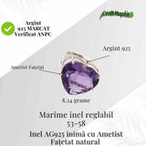 Inel din Argint 925 cu Ametist in Forma de Inima - Calm Interior si Protectie Emotionala