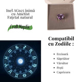 Inel din Argint 925 cu Ametist in Forma de Inima - Calm Interior si Protectie Emotionala