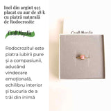 Inel Argint 925 placat cu aur 18K cu Rodocrozit Patrat - Iubire si Echilibru Emotional