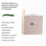 Inel Argint 925 placat cu Aur 18K cu Charoite Oval - Transformare si Claritate Spirituala
