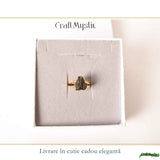 Inel cu Moldavit Brut, Argint 925 Placat Aur 18K, M8/56 - Protectie Energetica si Claritate