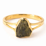 Inel cu Moldavit Brut, Argint 925 Placat Aur 18K, M8/56 - Protectie Energetica si Claritate