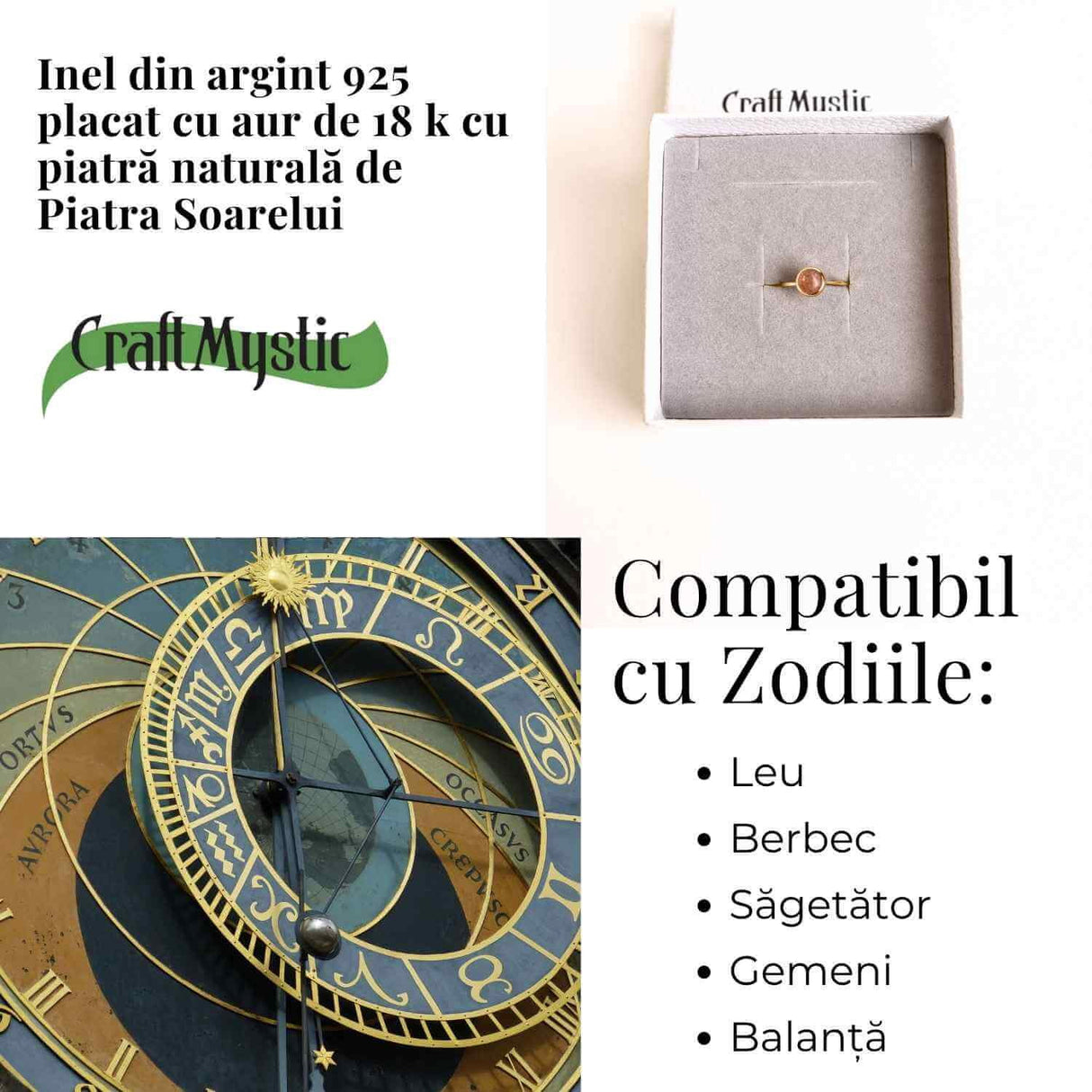 Inel Argint 925 placat cu Aur 18K cu Piatra Soarelui Oval - Energie Pozitiva si Incredere Interioara
