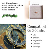 Inel Argint 925 placat cu Aur 18K cu Piatra Soarelui Oval - Energie Pozitiva si Incredere Interioara