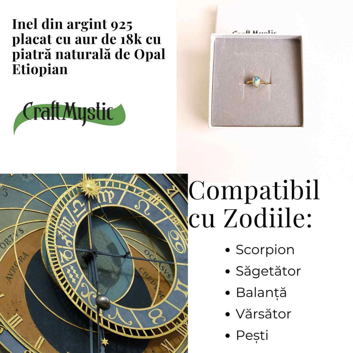 Inel argint 925 placat cu aur 18K cu Opal Etiopian lacrima - Lumina sufletului