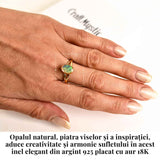 Inel Argint 925 placat cu Aur 18K cu Opal Etiopian Oval Fatetat - Magie si Armonie Interioara