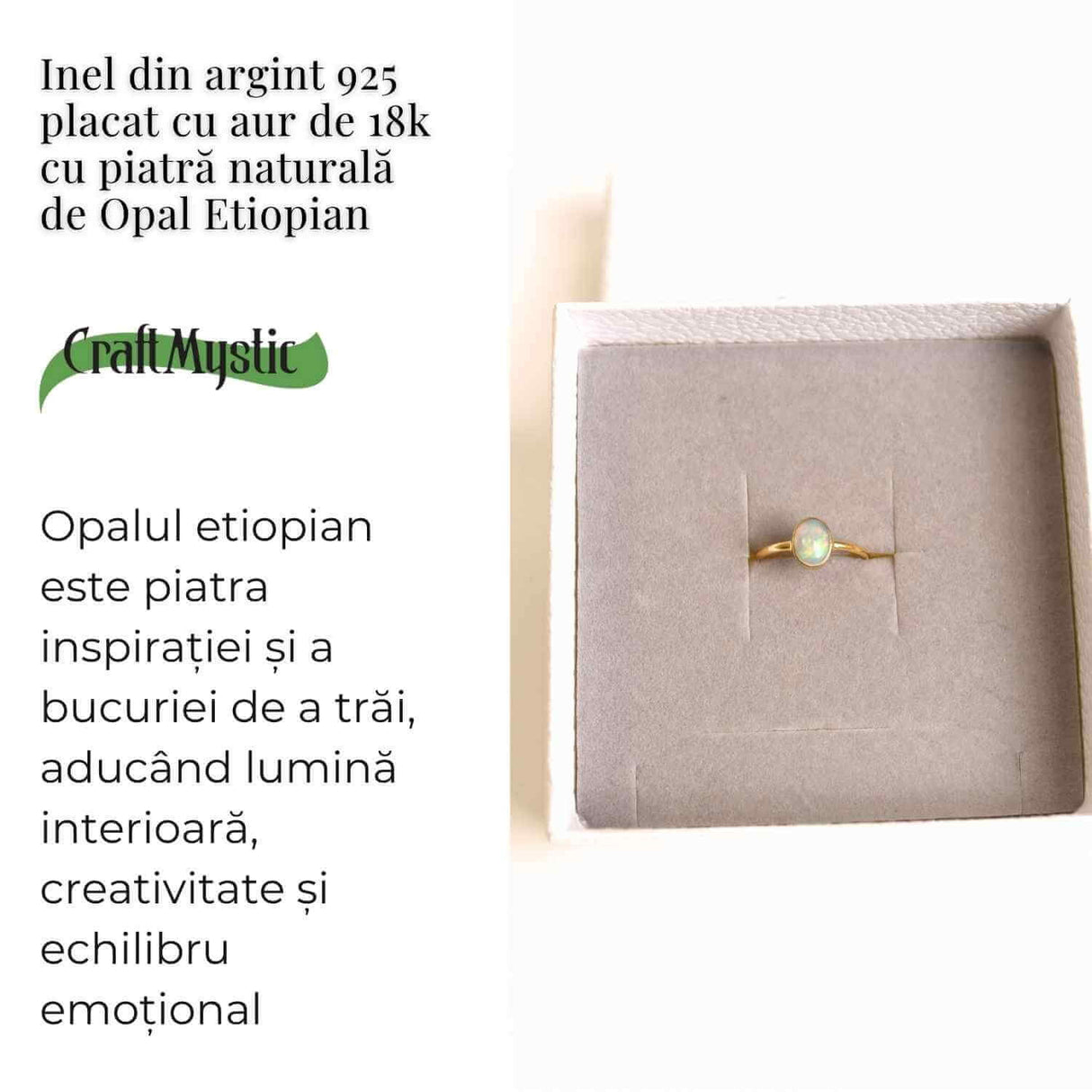 Inel argint 925 placat cu aur 18k cu Opal Etiopian oval - Lumina interioara si inspiratie divina