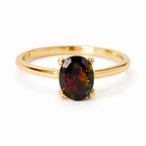 Inel Argint 925 placat cu aur 18K cu Opal Negru Fațetat oval- o reflexie profunda a intuitiei purtate cu gratie