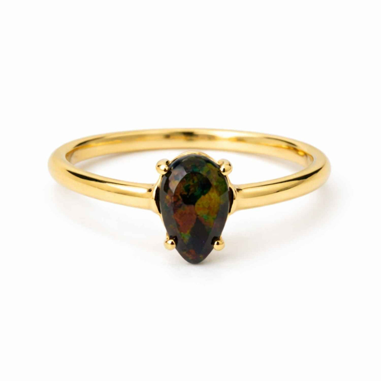 Inel Argint 925 placat cu aur 18K cu Opal Negru Fațetat oval- o reflexie profunda a intuitiei purtate cu gratie