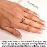 Inel Argint 925 placat cu Aur 18K cu Morganite Patrat - Iubire Divina si Echilibru Emotional