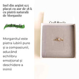 Inel Argint 925 placat cu Aur 18K cu Morganite Patrat - Iubire Divina si Echilibru Emotional