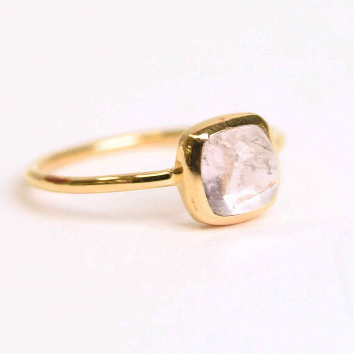 Inel Argint 925 placat cu Aur 18K cu Morganite Patrat - Iubire Divina si Echilibru Emotional