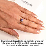 Inel Argint 925 placat cu Aur 18K cu Charoite Patrat - Transformare Spirituala si Liniste Interioara