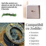 Inel Argint 925 placat cu Aur 18K cu Charoite Patrat - Transformare Spirituala si Liniste Interioara