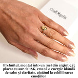 Inel Argint 925 placat cu aur 18K cu Prehnit forma delica - Liniste Interioara si Claritate Spirituala