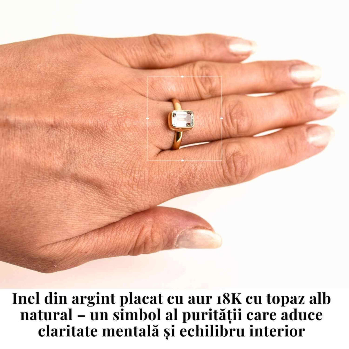 Inel Argint 925 placat cu Aur 18K si Topaz Alb Fatetat - Claritate si Eleganta
