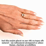 Inel argint 925 placat aur 18K cu Topaz Alb rotund fatetat - Claritate si Armonie