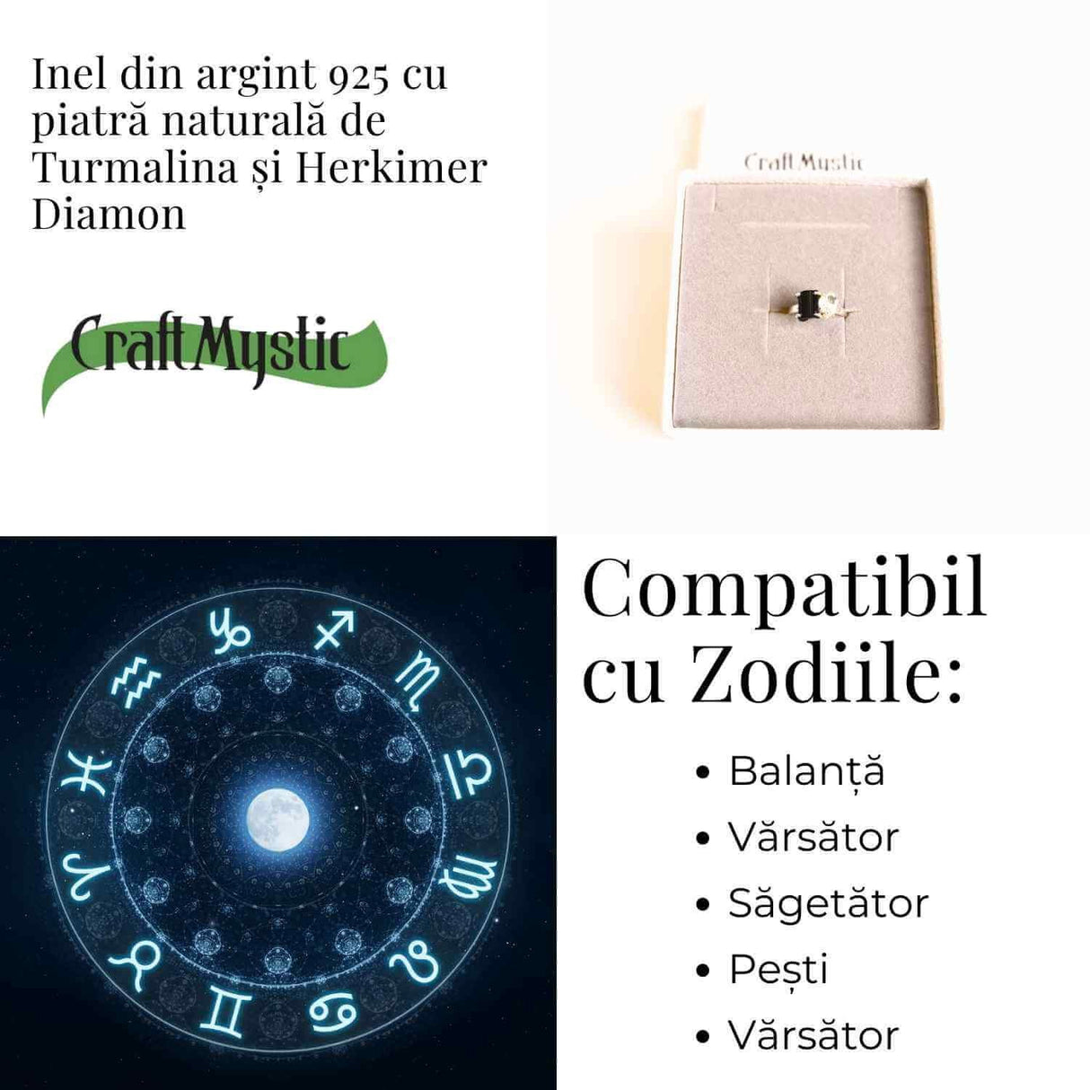 Inel argint 925 cu Turmalina si Herkimer Diamond - Protectie si Claritate Interioara