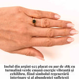 Inel Argint 925 Placat cu Aur 18K cu Turmalina Verde Marime 51 (EU) / 5.5 (US) - Echilibru si Incredere Interioara