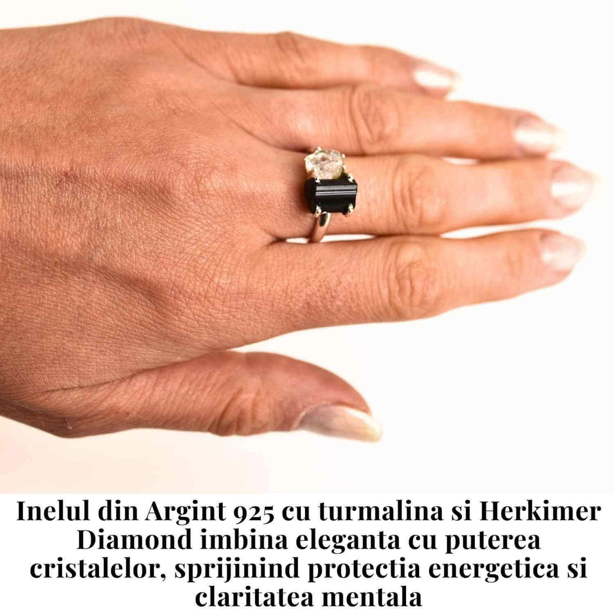 Inel argint 925 cu Turmalina si Herkimer Diamond - Protectie si Claritate Interioara