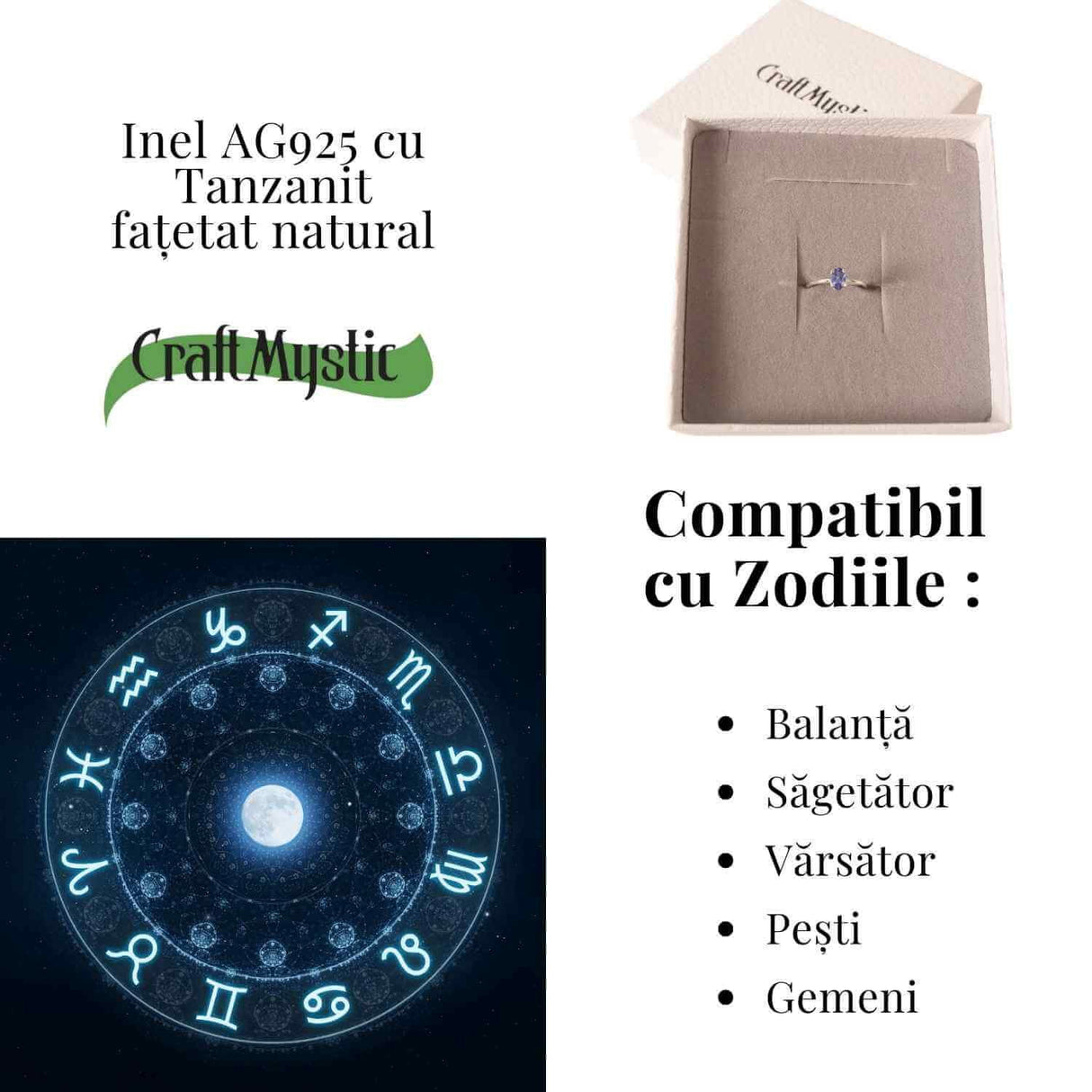 Inel din Argint 925 reglabil cu Tanzanit Fatetat - o raza de lumina violet purtata cu calm si echilibru