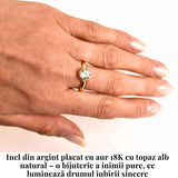 Inel argint 925 placat cu aur 18K si Topaz Alb fatetat rotund - Claritate si Eleganta