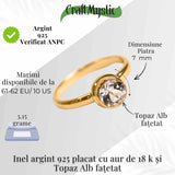 Inel argint 925 placat cu aur 18K si Topaz Alb fatetat rotund - Claritate si Eleganta