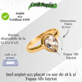 Inel argint 925 placat cu aur 18K cu Topaz Alb fatetat lacrima - Claritate si Lumina Interioara