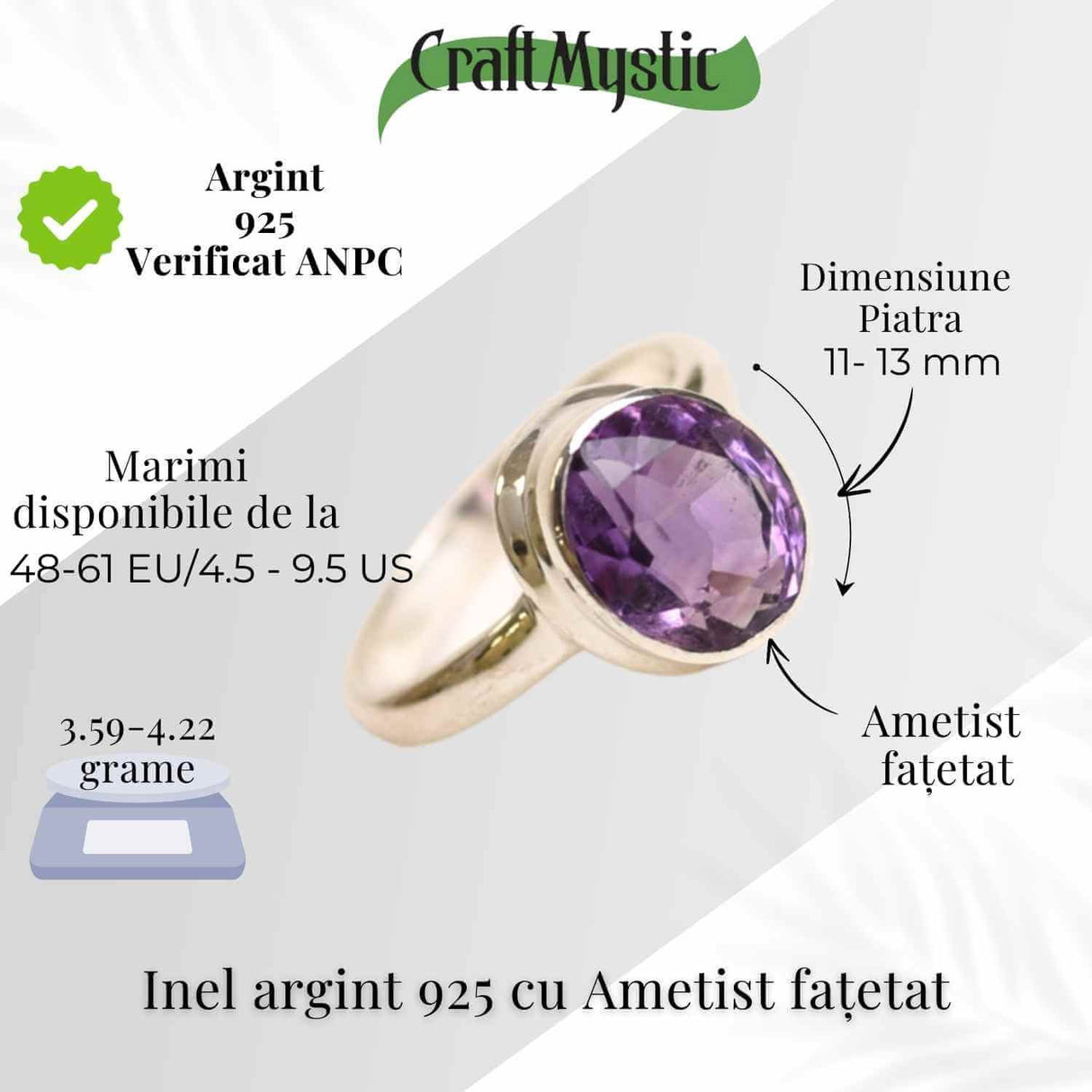 Inel argint 925 cu Ametist Fatetat - Claritate si Echilibru Interior