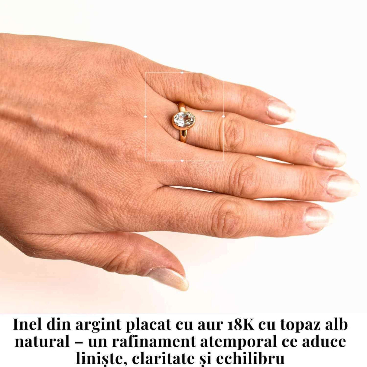 Inel argint 925 placat cu aur 18k si Topaz Alb oval fatetat