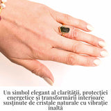 Inel argint 925 placat cu aur de 18k cu Moldavit natural 5 marime 53/6 - Evolutie interioara si protectie