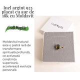 Inel argint 925 placat cu aur de 18k cu Moldavit natural 5 marime 53/6 - Evolutie interioara si protectie