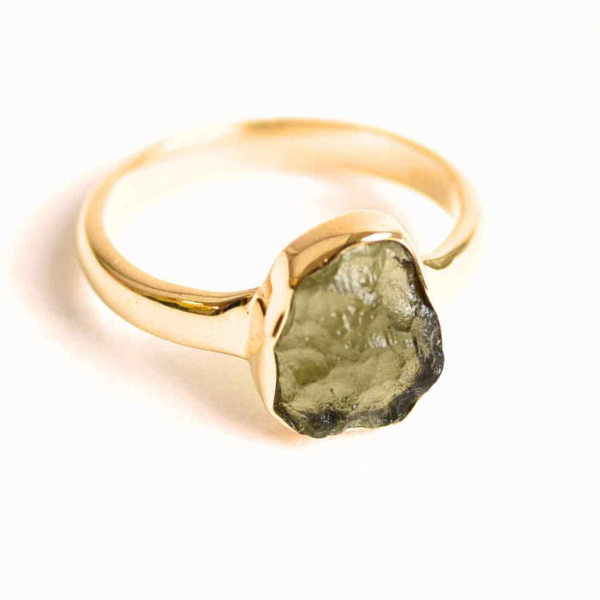 Inel cu Moldavit din Argint 925 placat cu Aur de 18K 2.7 gr Marime 52 (EU) / 6 (US) - Transformare Spirituala si Energie de Vindecare