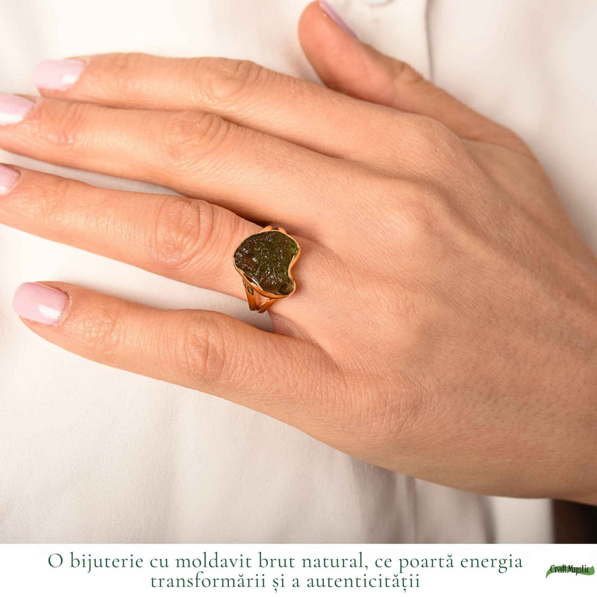 Inel argint 925 placat cu aur de 18k si moldavit brut inima, M6/51 – energie intensa si transformare autentica
