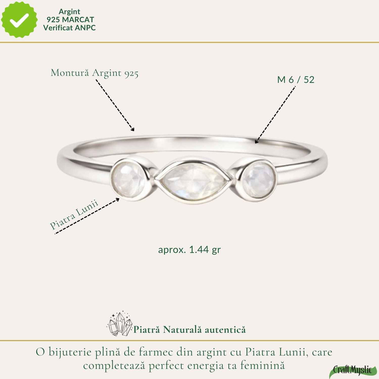 Inel Argint 925 Triplu cu Piatra Lunii Fatetata – Intuitie si Delicatete
