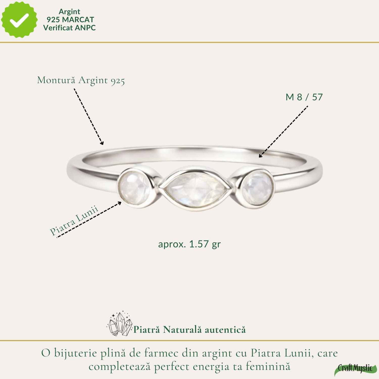 Inel Argint 925 Triplu cu Piatra Lunii Fatetata – Intuitie si Delicatete
