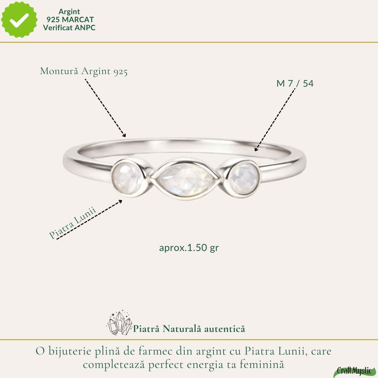 Inel Argint 925 Triplu cu Piatra Lunii Fatetata – Intuitie si Delicatete