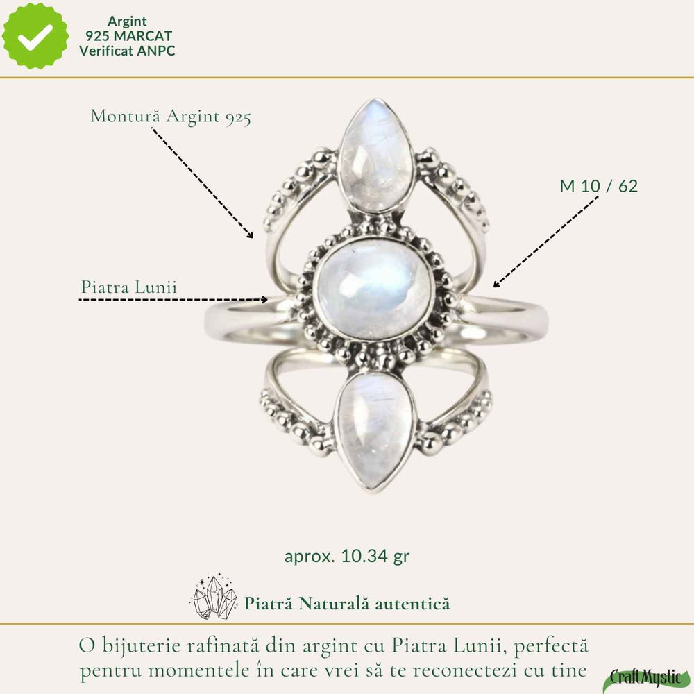 Inel Argint 925 Vintage Triplu cu Piatra Lunii – Intuitie si Eleganta Clasica