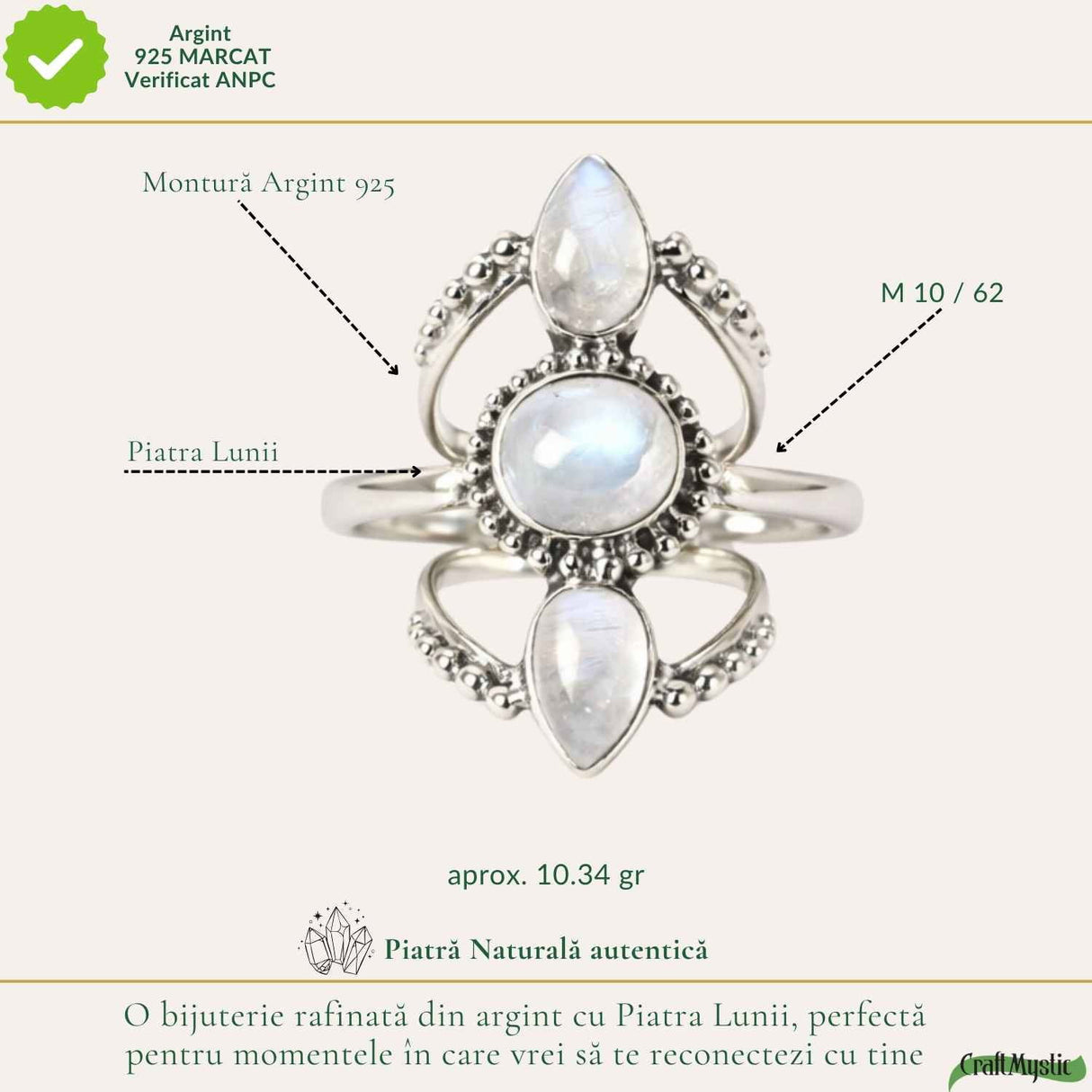Inel Argint 925 Vintage Triplu cu Piatra Lunii – Intuitie si Eleganta Clasica