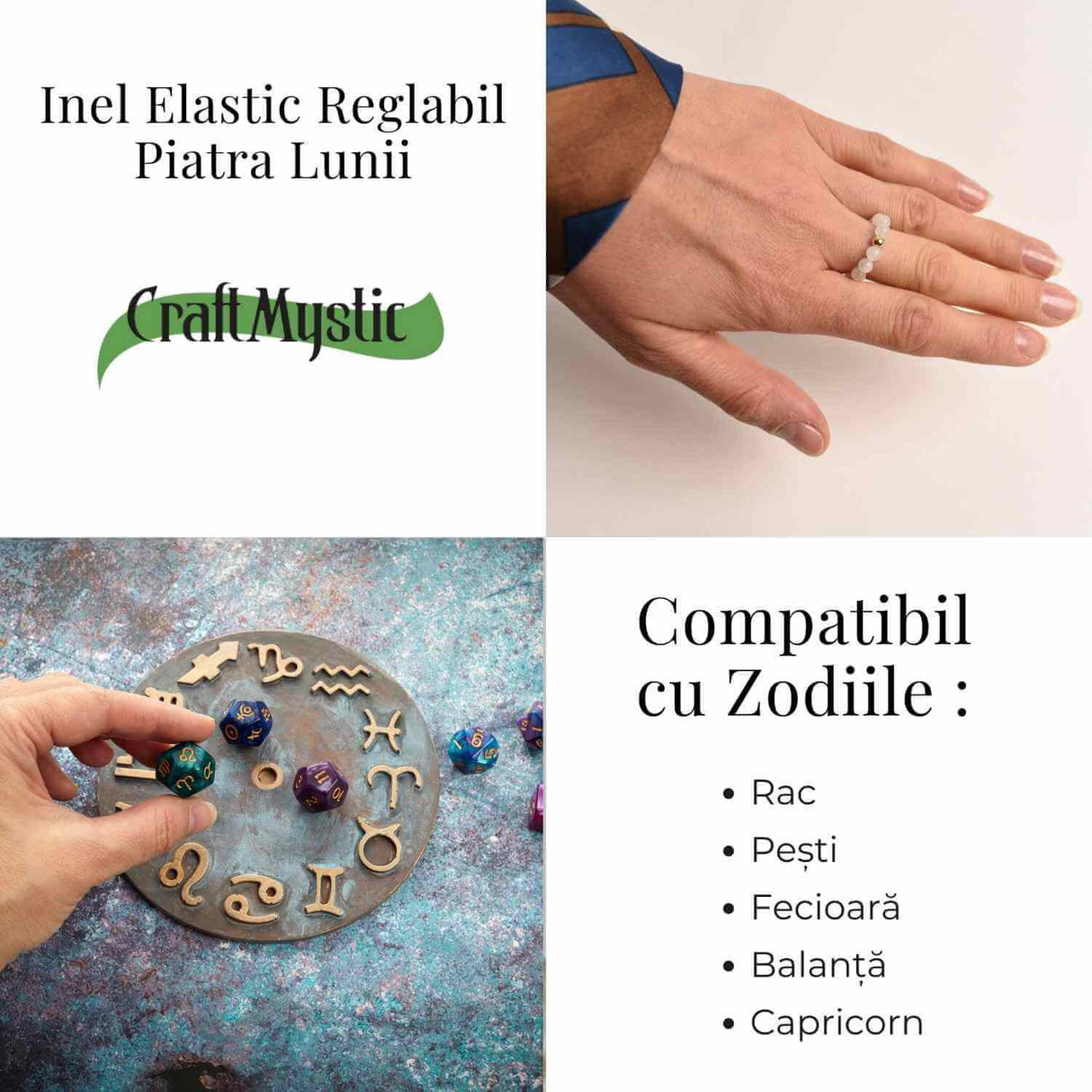 Inel elastic cu biluta aurie si margele 4 mm din pietre naturale