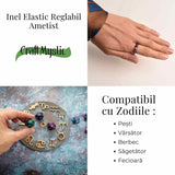 Inel elastic cu biluta aurie si margele 4 mm din pietre naturale
