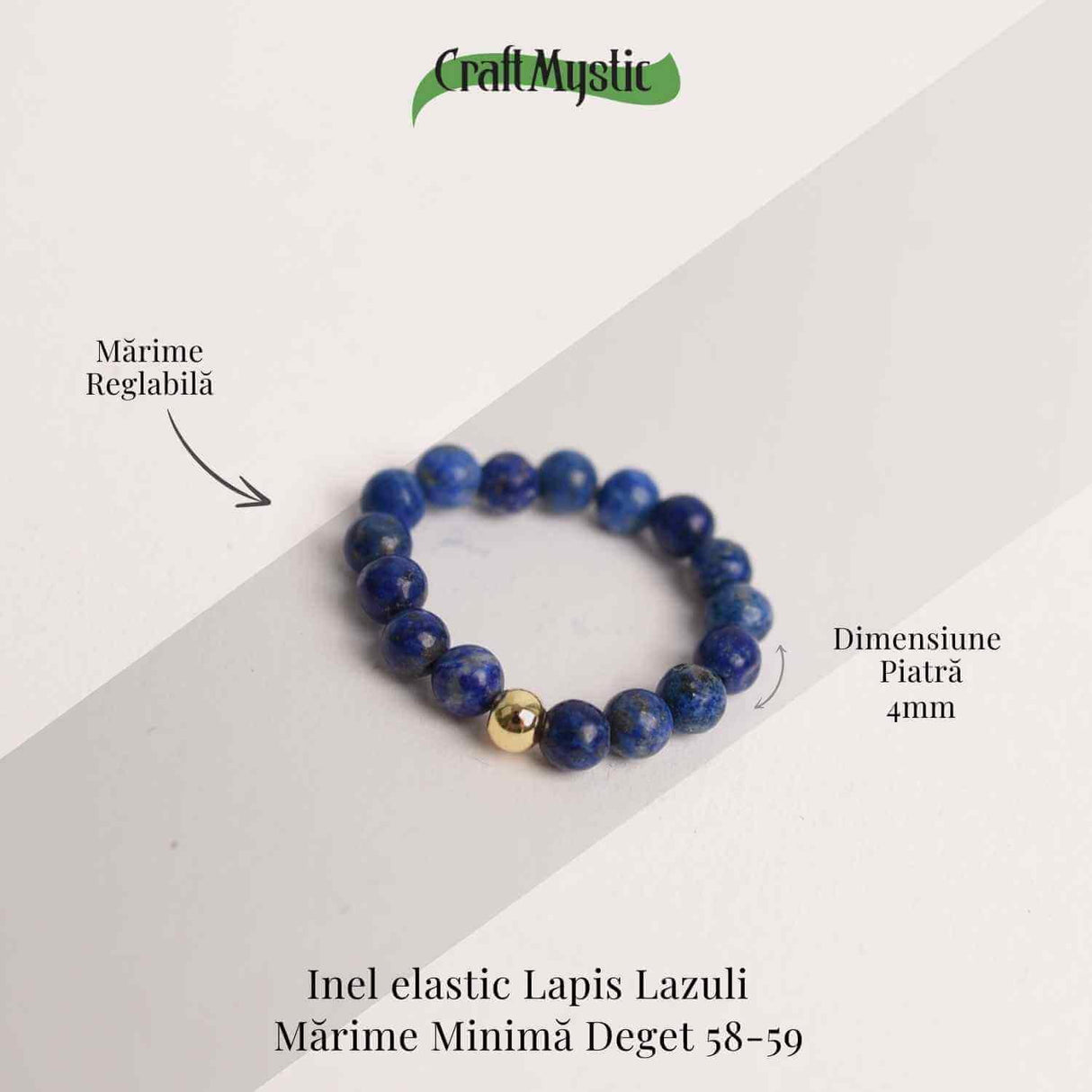 Inel elastic cu biluta aurie si margele 4 mm din pietre naturale