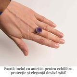 Inel ajustabil argintiu cu piatra naturala varf de ametist
