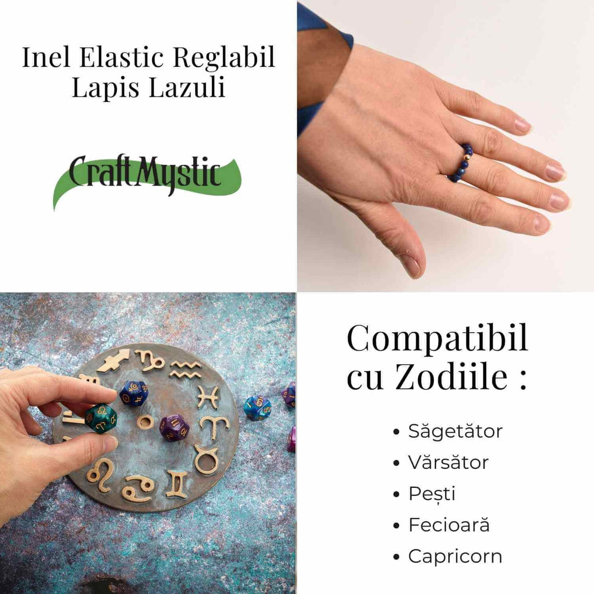 Inel elastic cu biluta aurie si margele 4 mm din pietre naturale - Lapiz Lazuli