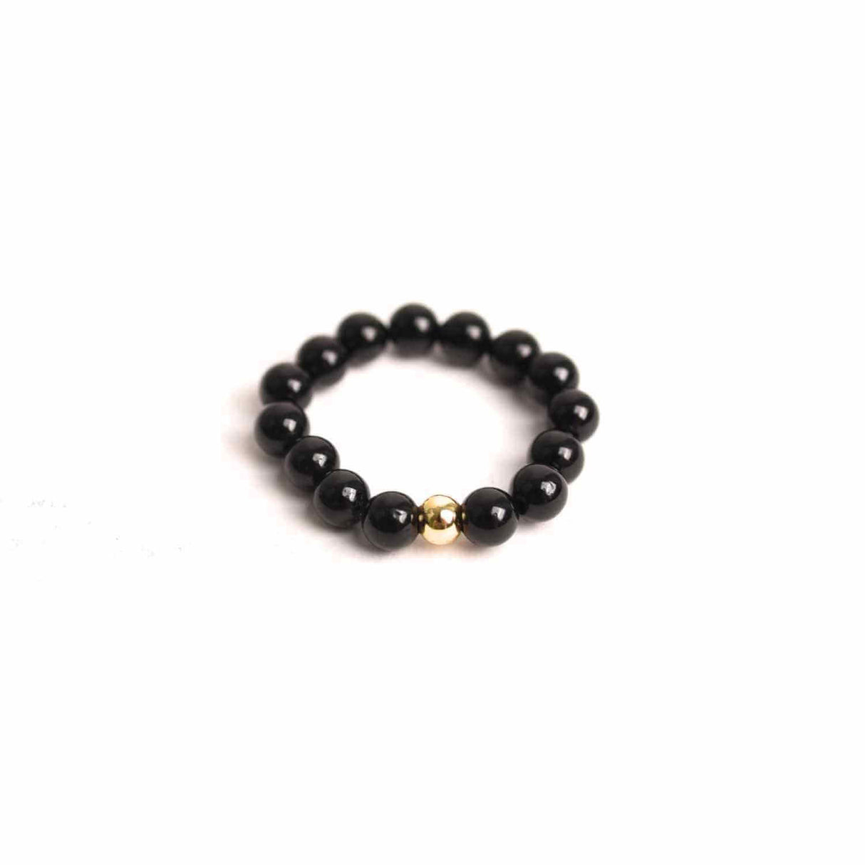 Inel elastic cu biluta aurie si margele 4 mm din pietre naturale