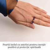 Inel elastic cu biluta aurie si margele 4 mm din pietre naturale