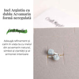 Inel Reglabil Argintiu cu Dublu Acvamarin, Calm Si Claritate