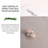 Inel Reglabil Argintiu cu Dublu Cuart Roz, Dragoste Si Armonie