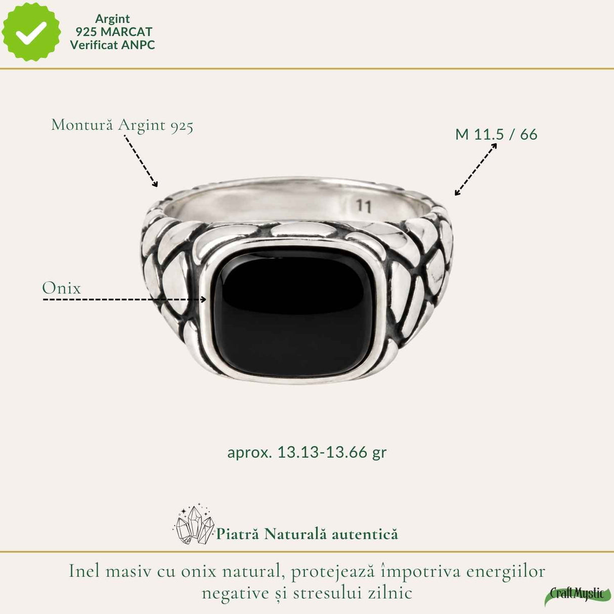 Inel Barbatesc Argint 925 cu Onix – Protectie si Putere Masculina